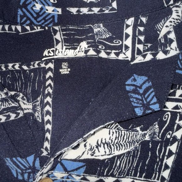 KS Island Mens 2XL Tall Blue Fish Short Sleeve Button Up Hawaiian Shirt - Picture 4 of 6